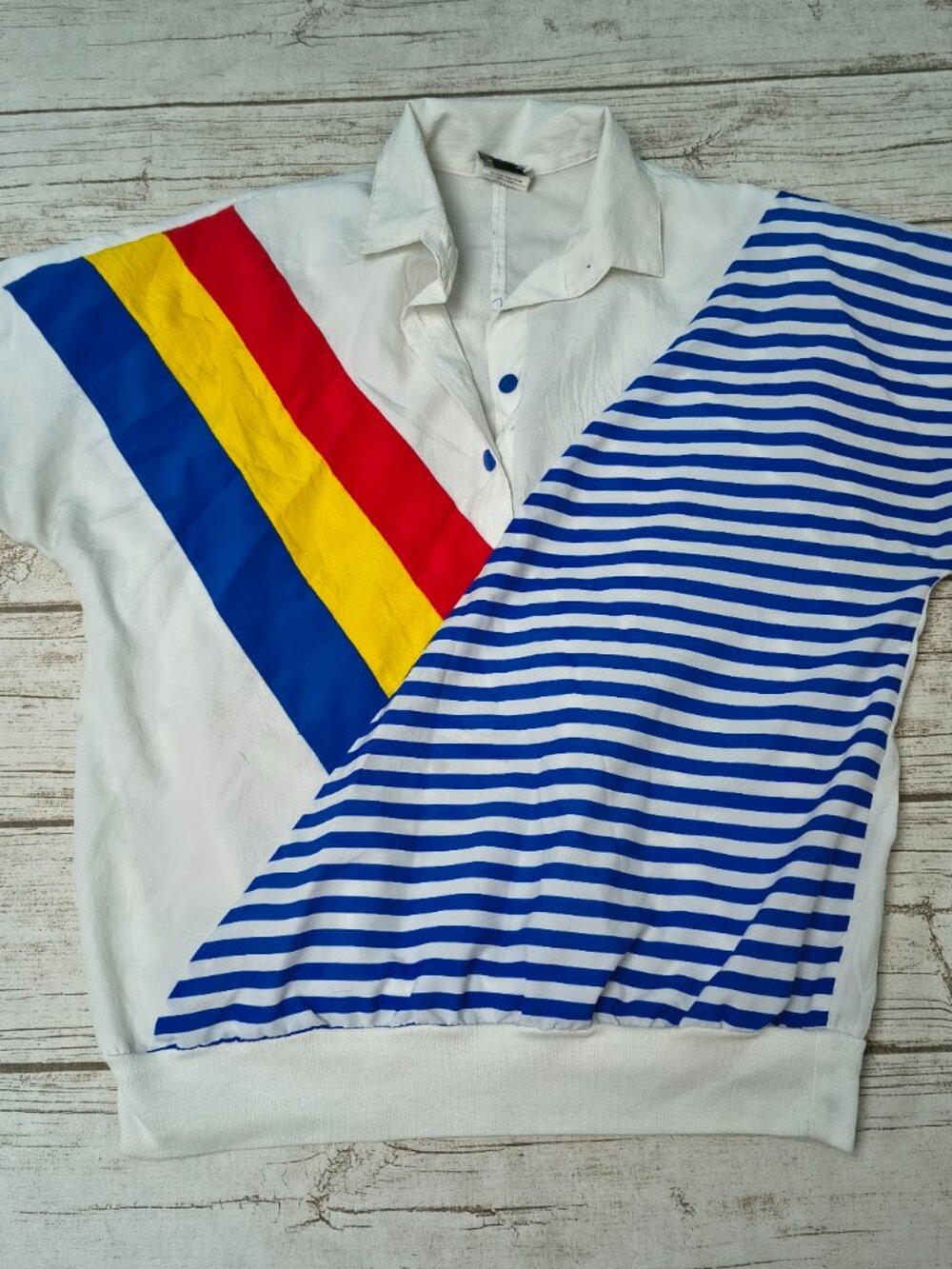 Vintage 80s Remo of California Colorblock Striped Top Polo Shirt Medium USA Made